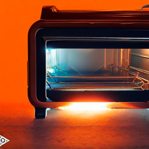 KREA head of toaster oven mecha, dark messy smoke filled cluttered