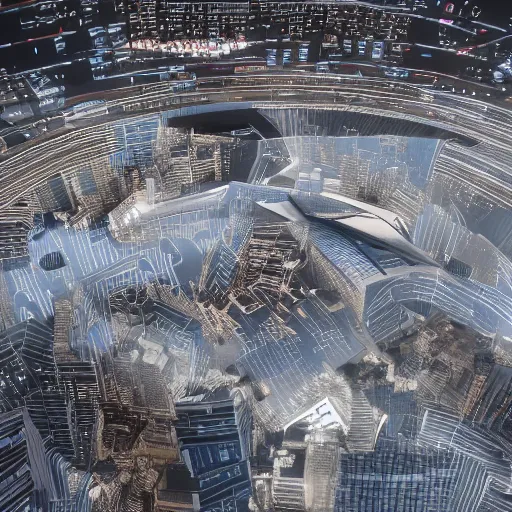 KREA motherboard wall structure airport and stars points cloud in the