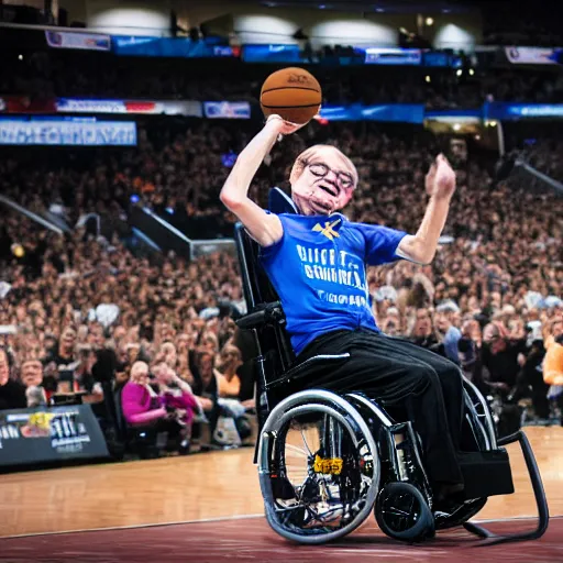 KREA photograph of stephen hawking flying through the air in his