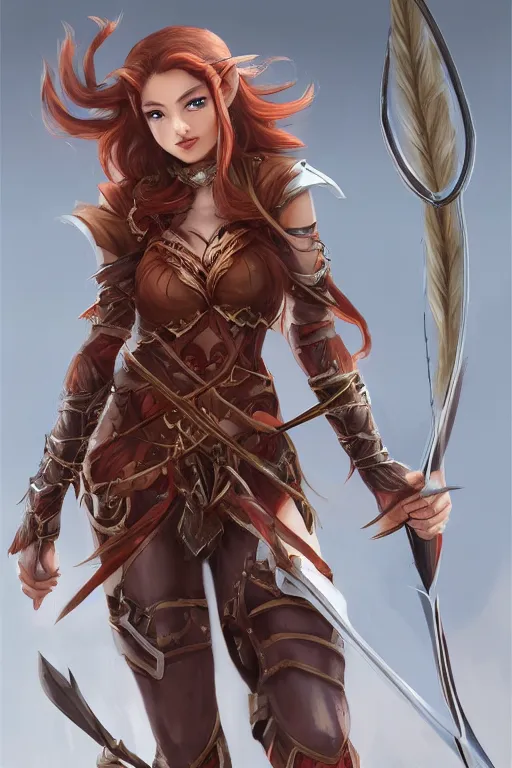 KREA - Beautiful Teenager Half-Elf girl, messy red hair, light brown