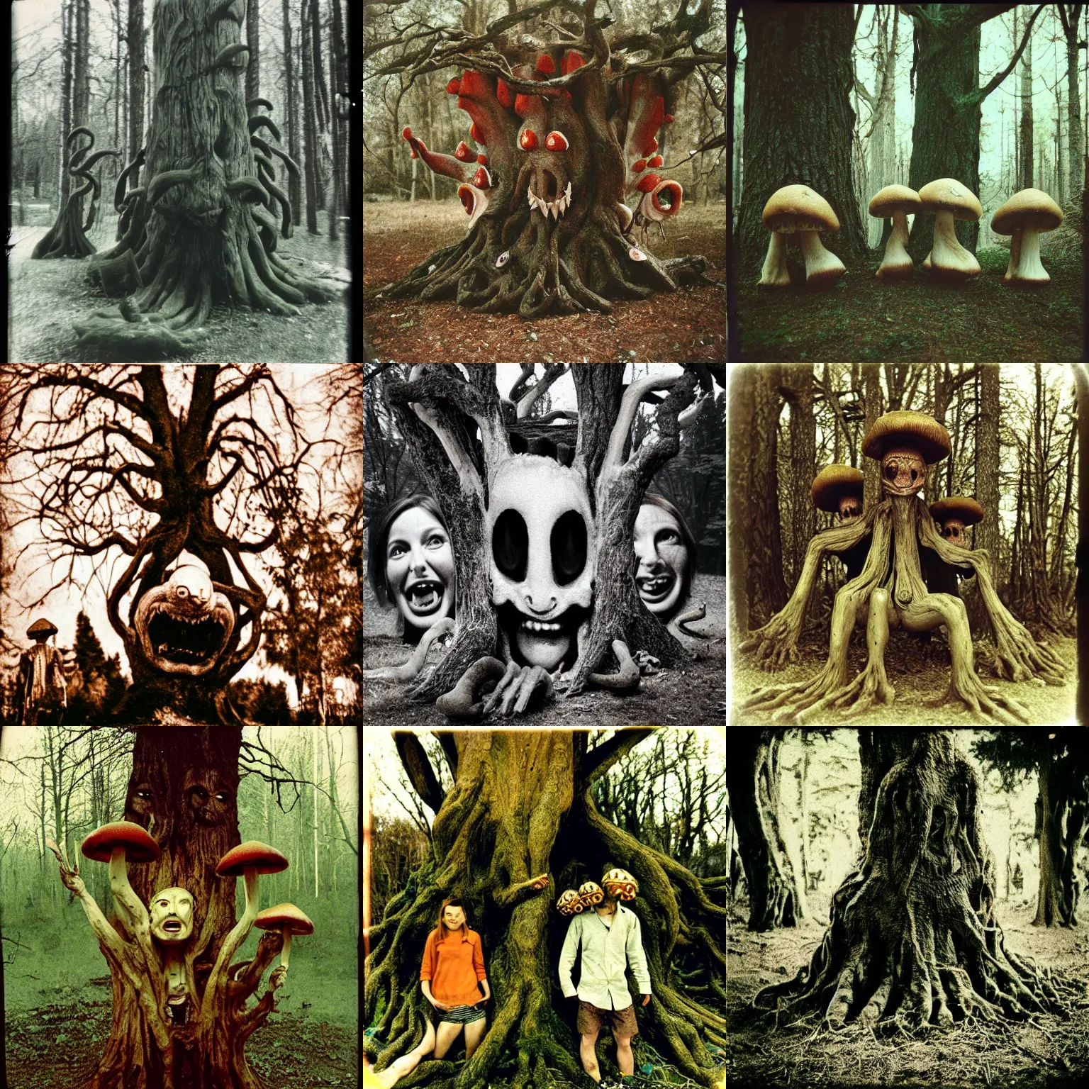 KREA dining on mushrooms, critical moment, terrifying tree monster