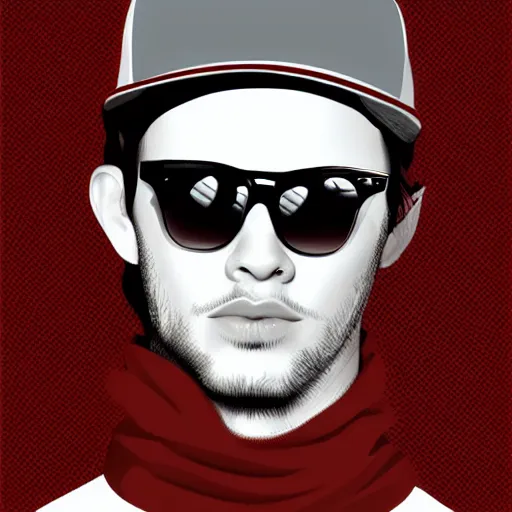 KREA the portrait of a young man, sunglasses, red backwards cap, mid