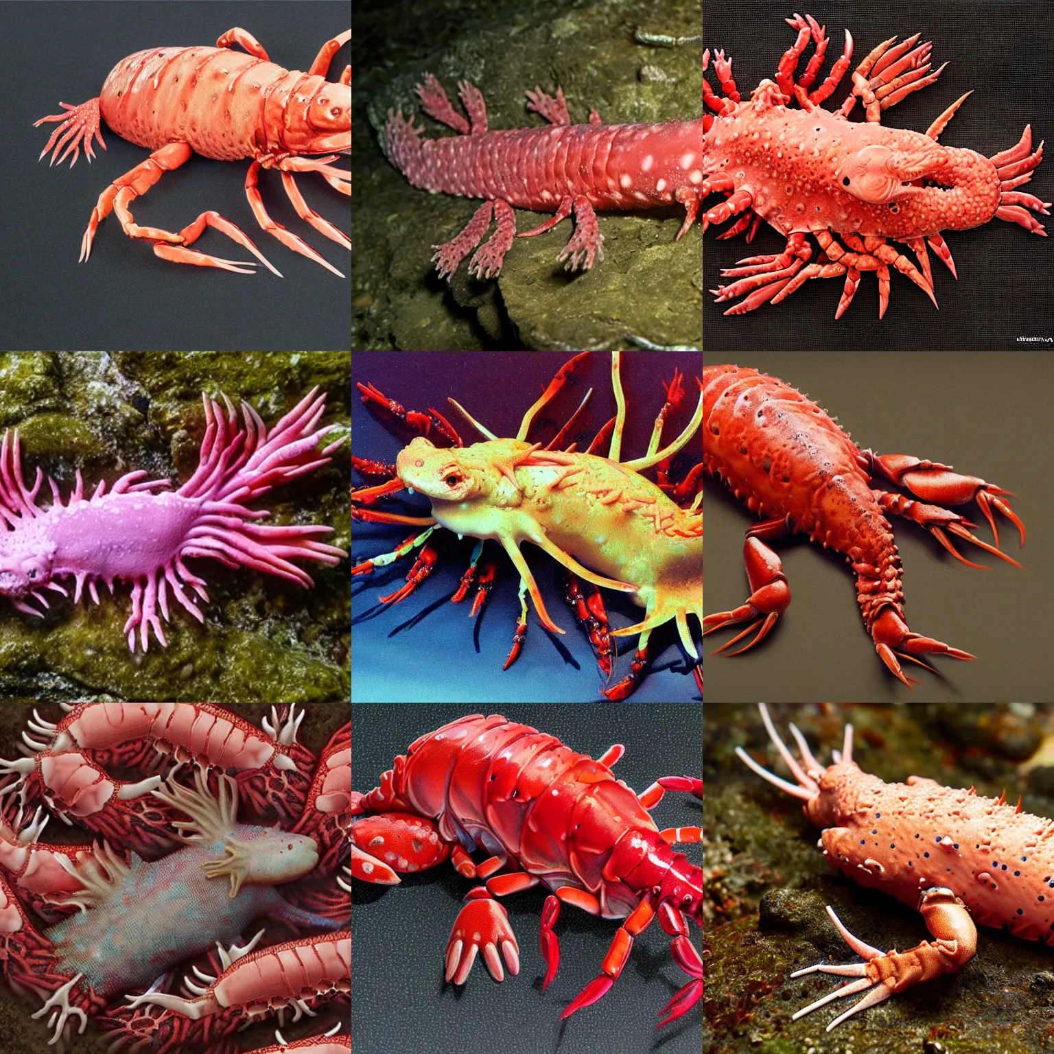 KREA an axolotl made of lobster claws, astonishing detail. hyper