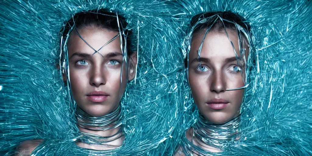 KREA studio medium portrait of a human head completely wrapped in