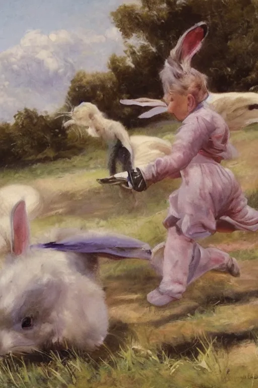 two rabbits run around the field, clouds in the sky in the form of rabbits in two rabbits run around the field, clouds in the sky in the form of rabbits in