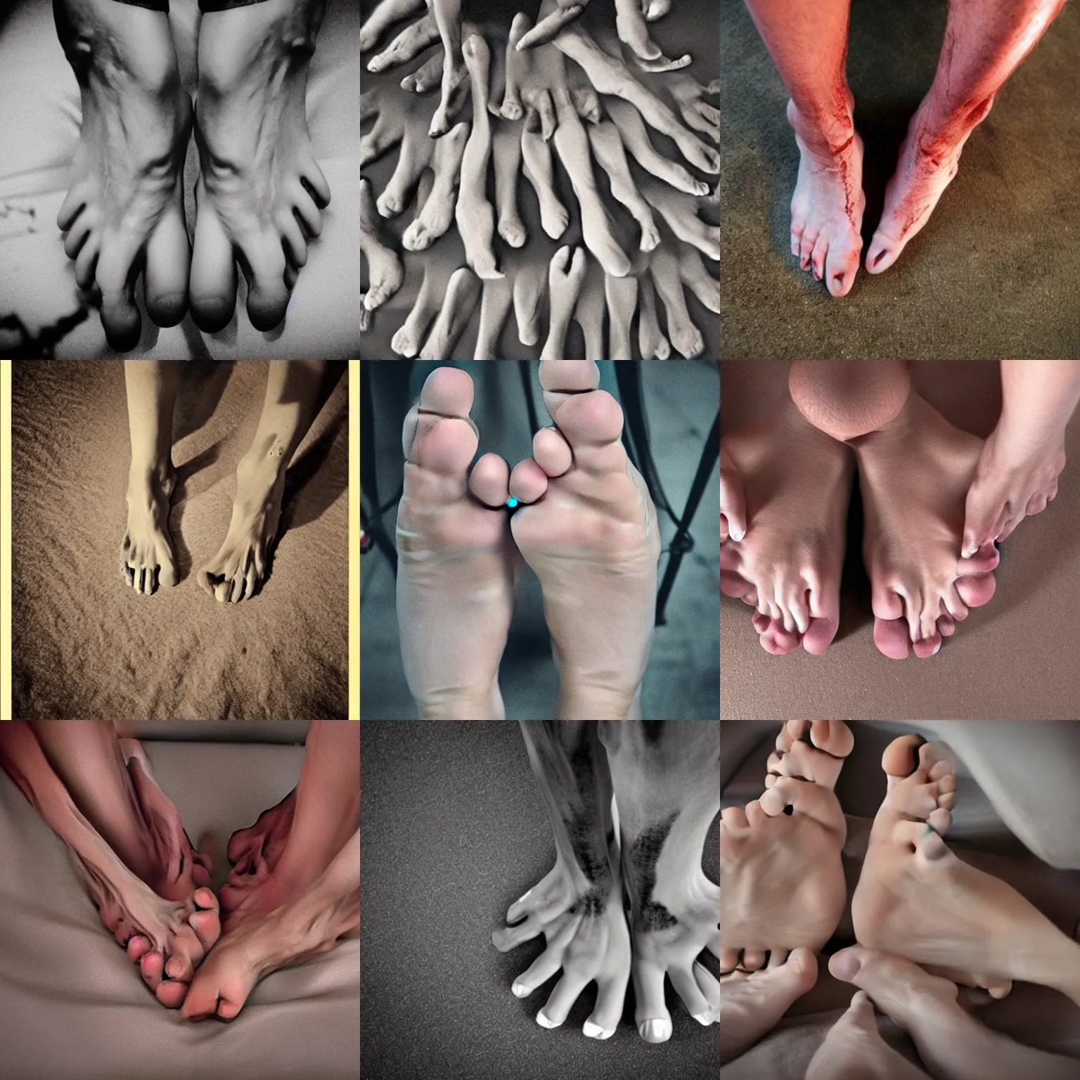 KREA a creepy picture of human feet with too many elongated toes