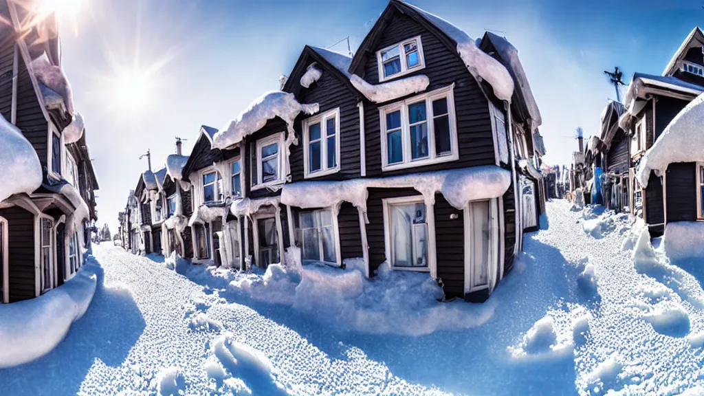 KREA a high detailed astonishing wide lens street photo, snow and ice