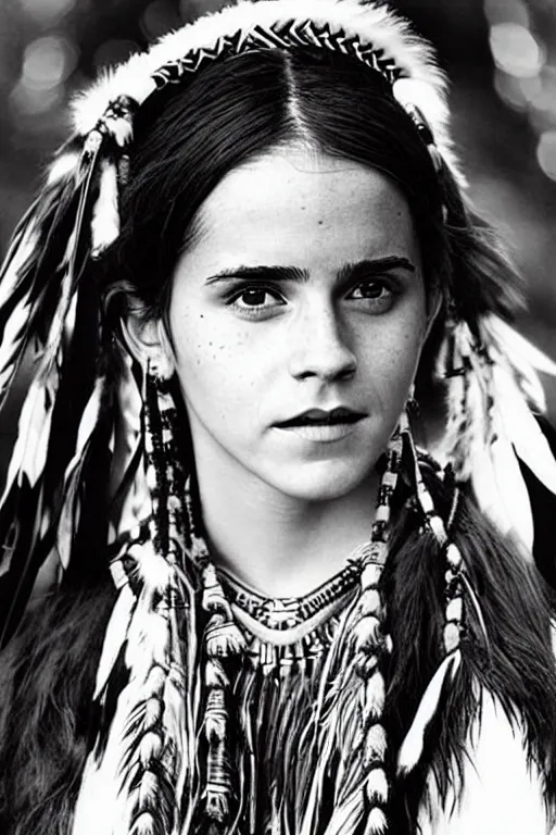 KREA “Photo of Native American indian woman Emma Watson, portrait