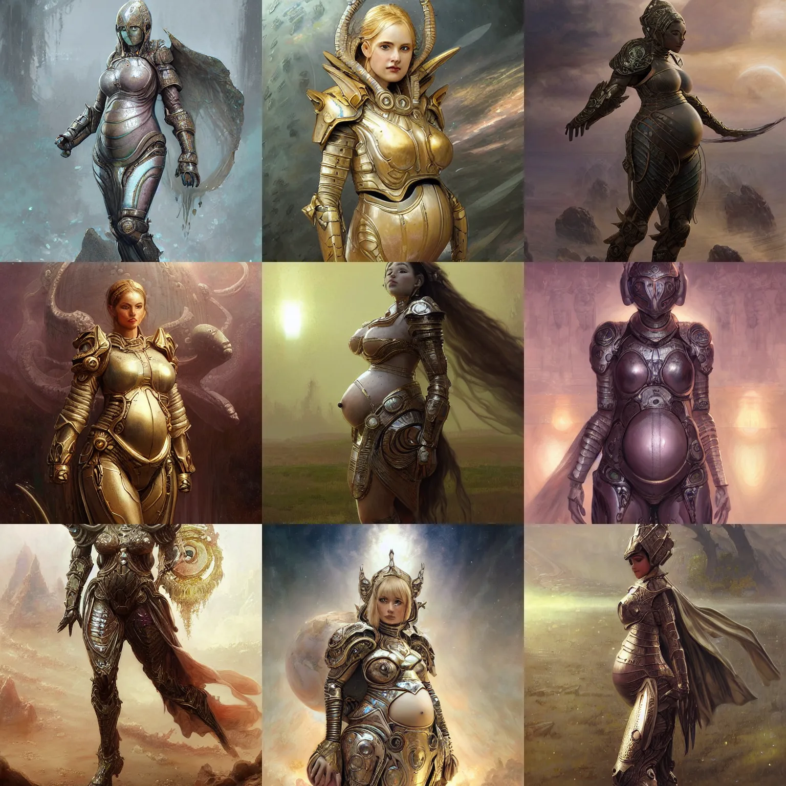 KREA pregnant earth goddes in ancient scifi armor, highly detailed