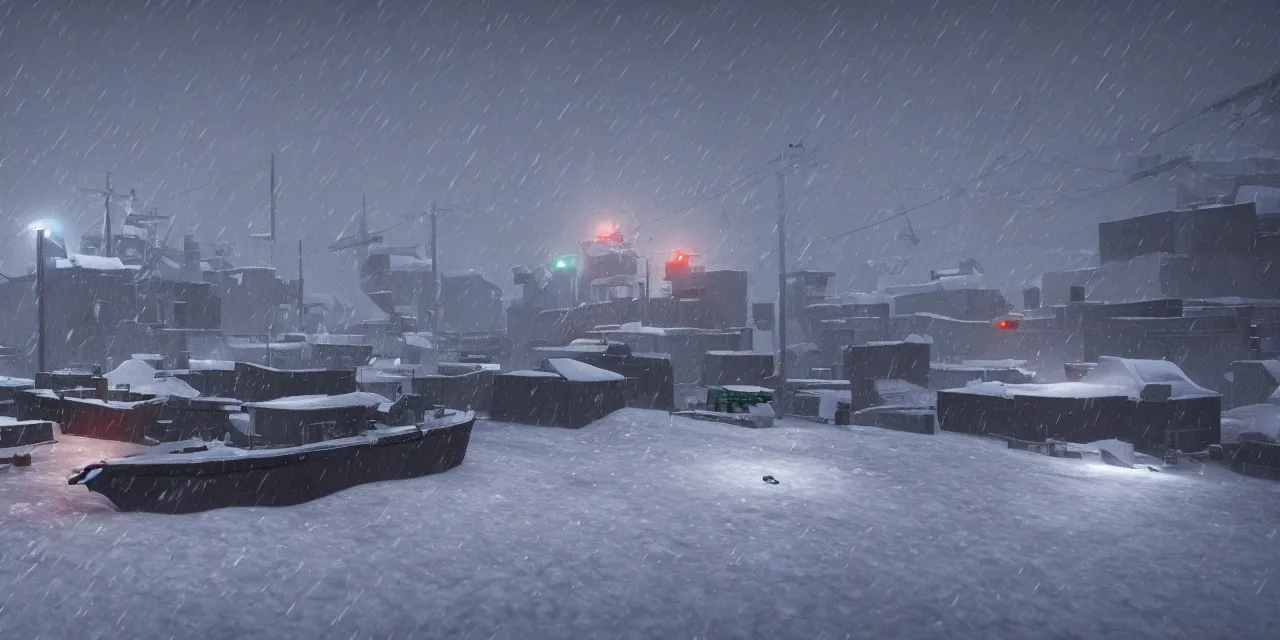 KREA blizzard with flashing lights obscured by snow and hail, 2