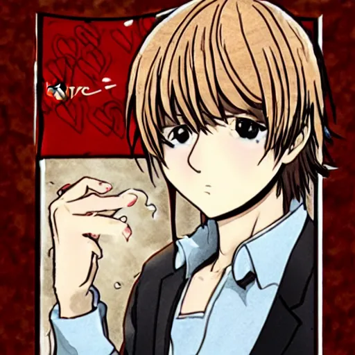 KREA L Lawliet writing a love poem for light Yagami on a potato chip