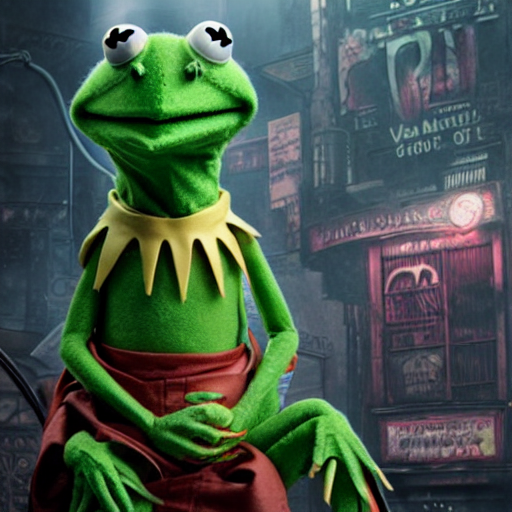 KREA High resolution DSLR photograph of Kermit The Frog as a vampire covered in blood Anime