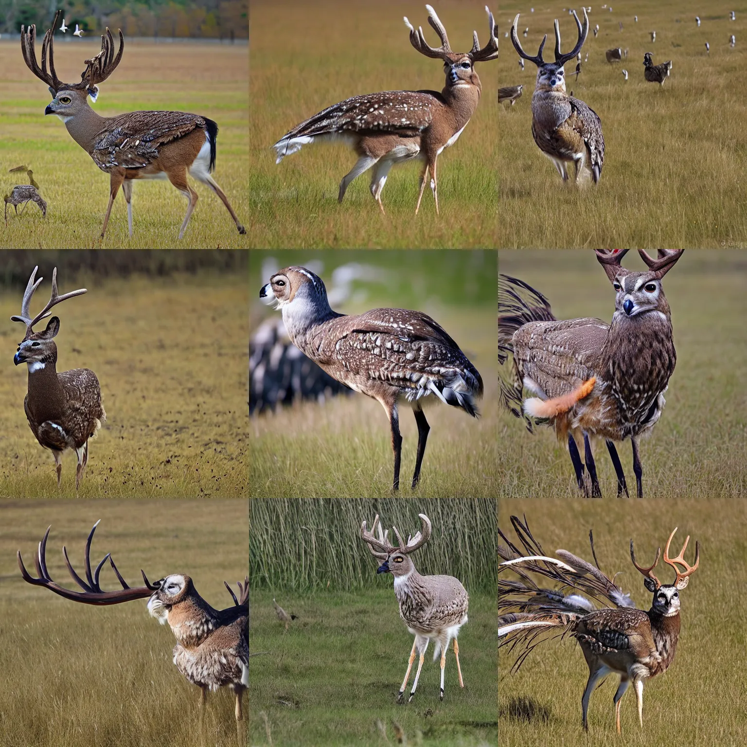 KREA a feathered deer with bird feathers as fur, owl feathers, full size deer antlers, nat geo
