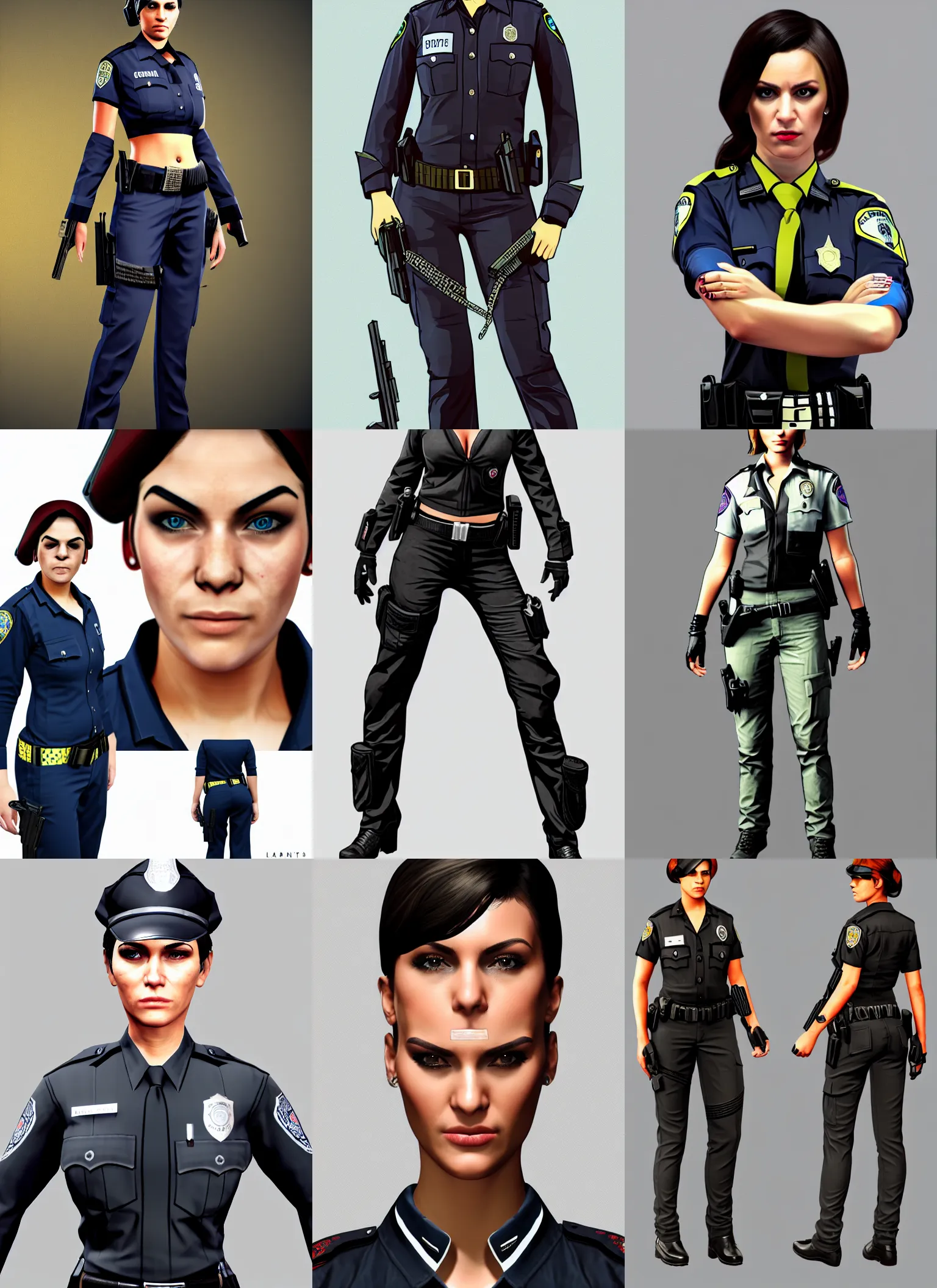 KREA detailed full body concept, gta 5 style female cop with