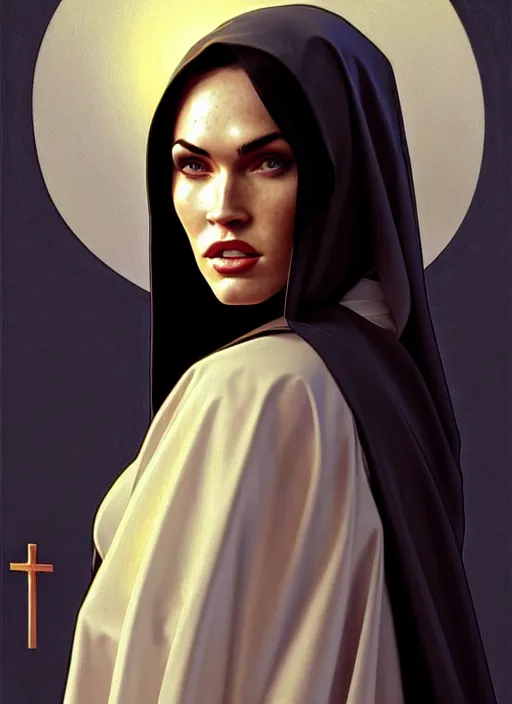 KREA - portrait of megan fox as a nun with satanic cross, catholic
