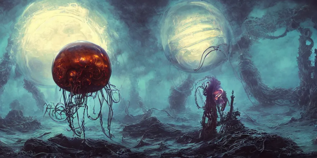 KREA - concept art of giant translucent glowing jellyfishes