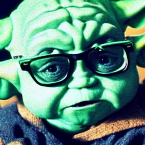 KREA danny devito as baby yoda wearing sunglasses