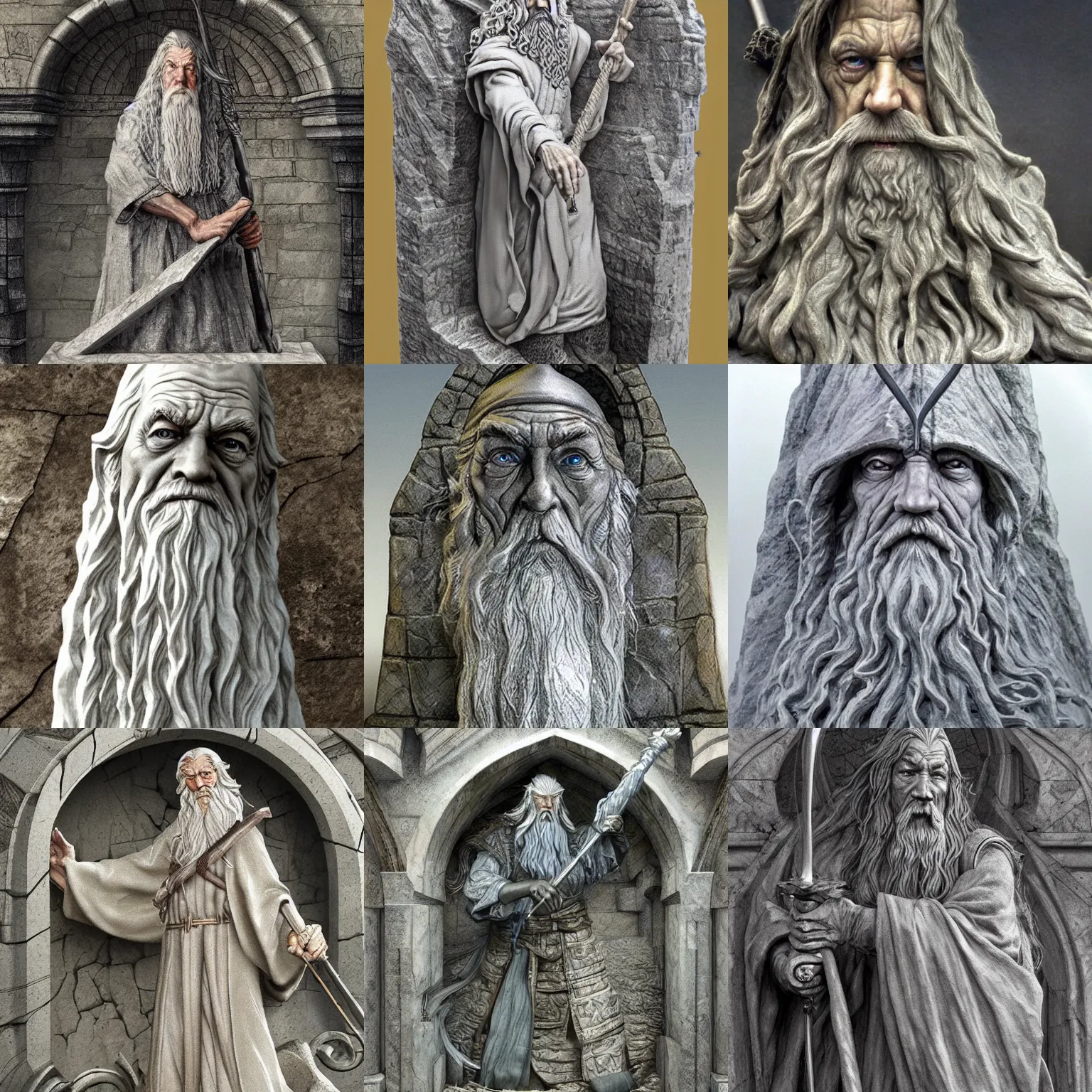 KREA impressive marble sculpture depicting gandalf the grey