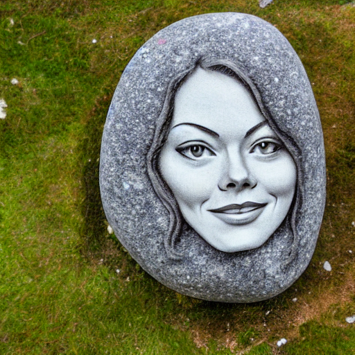 KREA big rock solid stone with the emerging face of emma stone buried