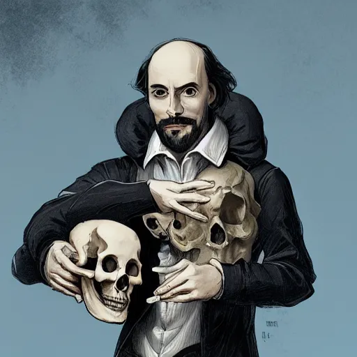 KREA William Shakespeare as Hamlet holding Yorick\'s skull, to be or