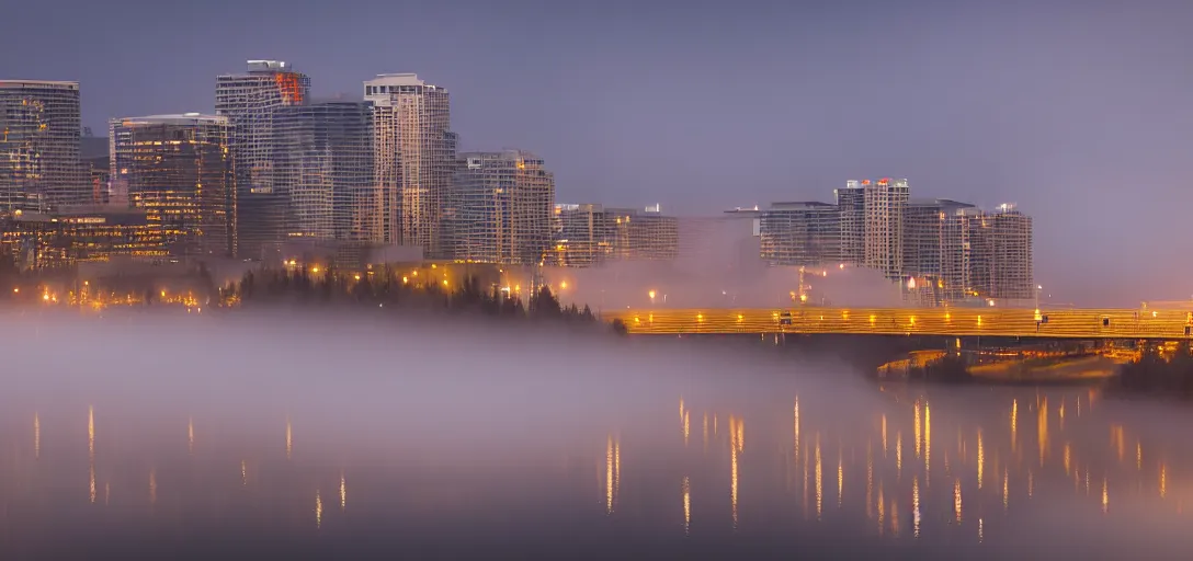KREA lowangle photo of city of Edmonton Alberta, boat sailing