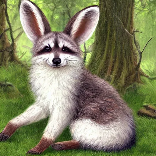 KREA cute fluffy hybrid animal cross between fox, raccoon, and lop