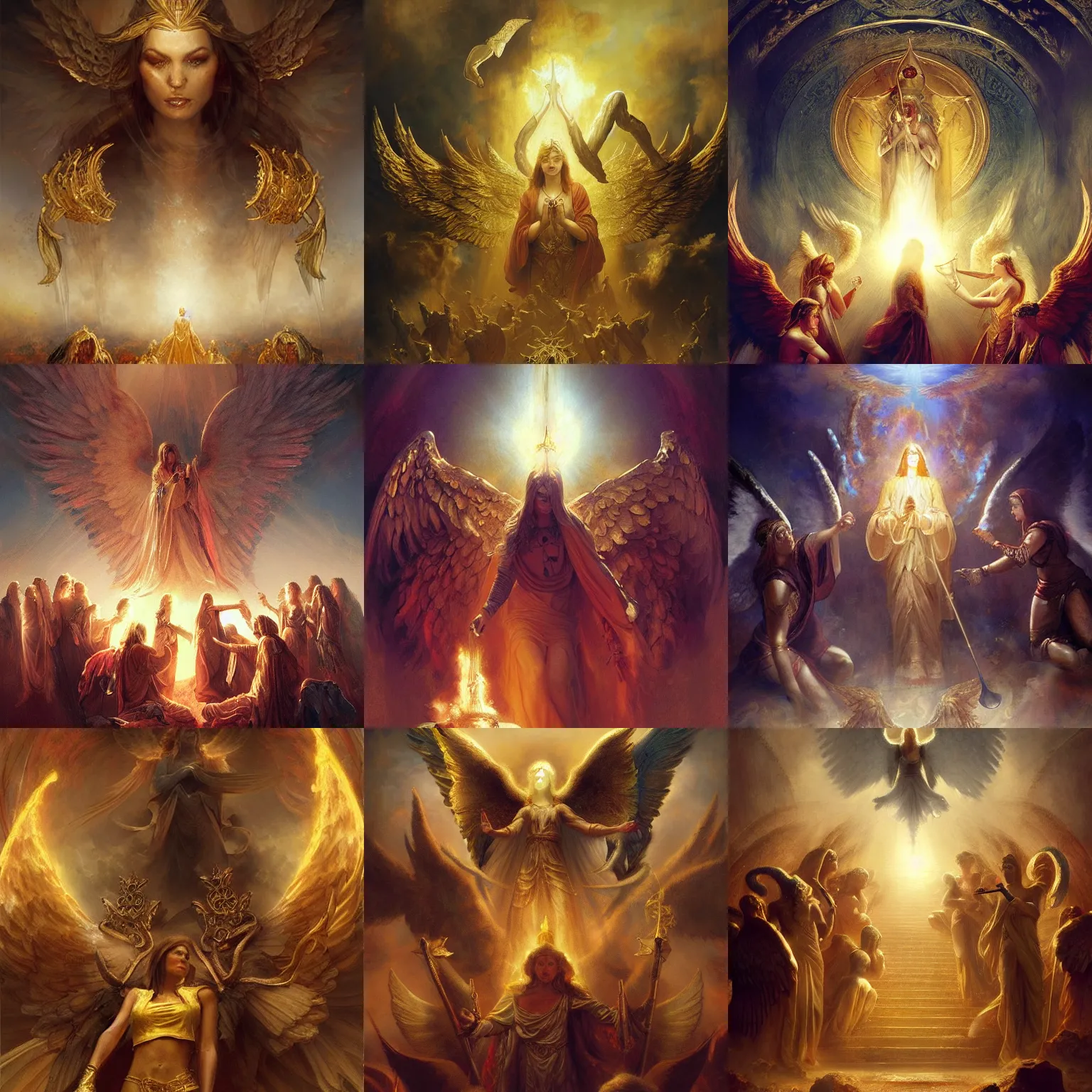 KREA Seven angels with trumpets, and another angel goes to the golden