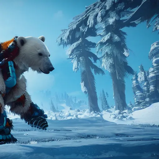 KREA - polar bear robot in the style of horizon zero dawn, beautiful