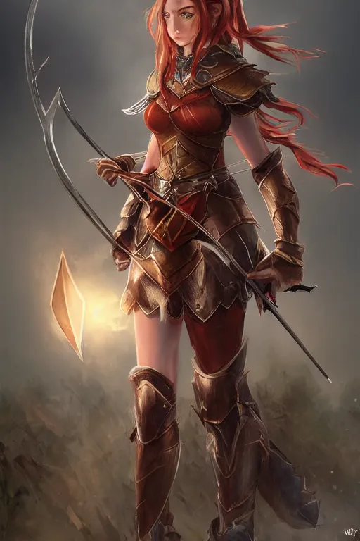 KREA - Beautiful Teenager Half-Elf girl, messy red hair, light brown