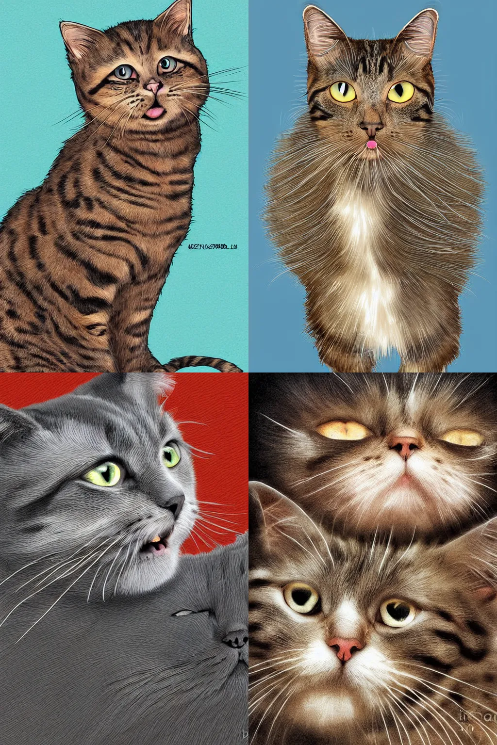 KREA A very happy cat, bad hair day, wrinkles, digital art