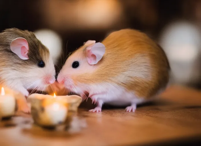 KREA photo of a hamsters kissing!!!!, at night, romantic, faded