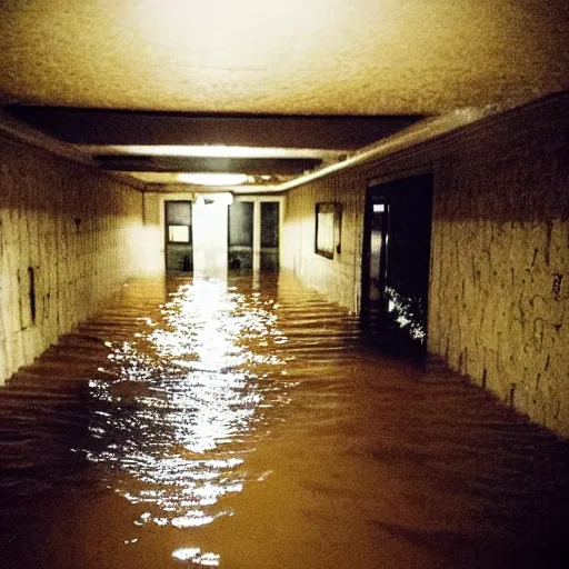 KREA - a flooded creepy empty basement hallway, craigslist photo