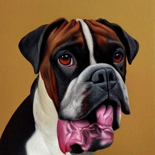 KREA regal painting classical portrait of boxer dog with a cigar