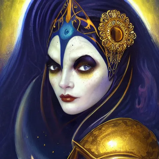 KREA painting of plus size junoesque priestess of the moon, golden