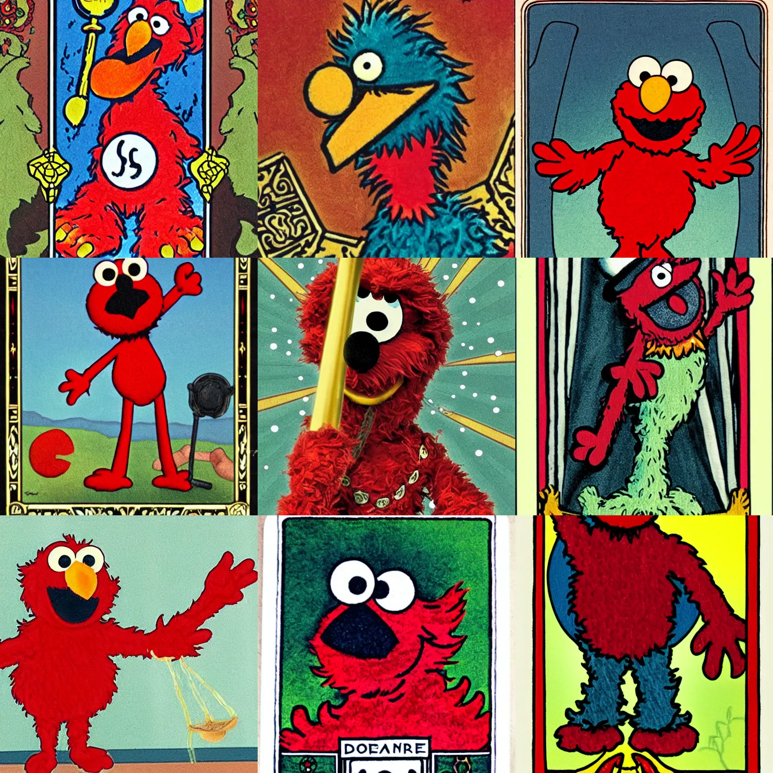 KREA tarot card depicting Elmo from Sesame Street as Death