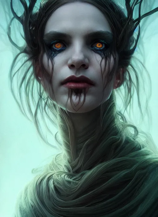 KREA full face epic portrait, victorian striga witch glowing eyes