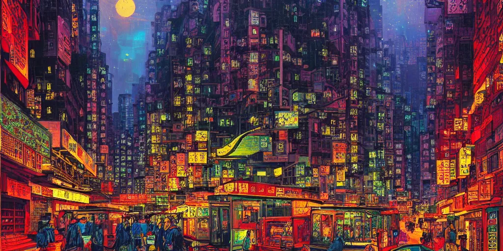 KREA artwork of a hong kong street, by dan mumford and peter doig