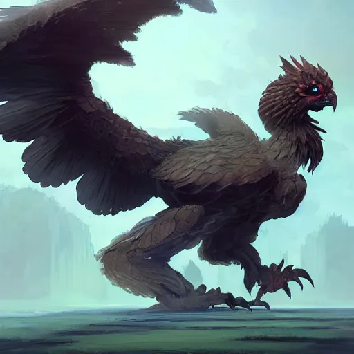 KREA digital painting of an elegant but deadly chicogriff, griffin