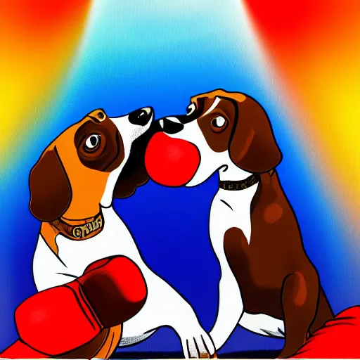 KREA two beagle hound dogs boxing with fists, inside a boxing ring hd
