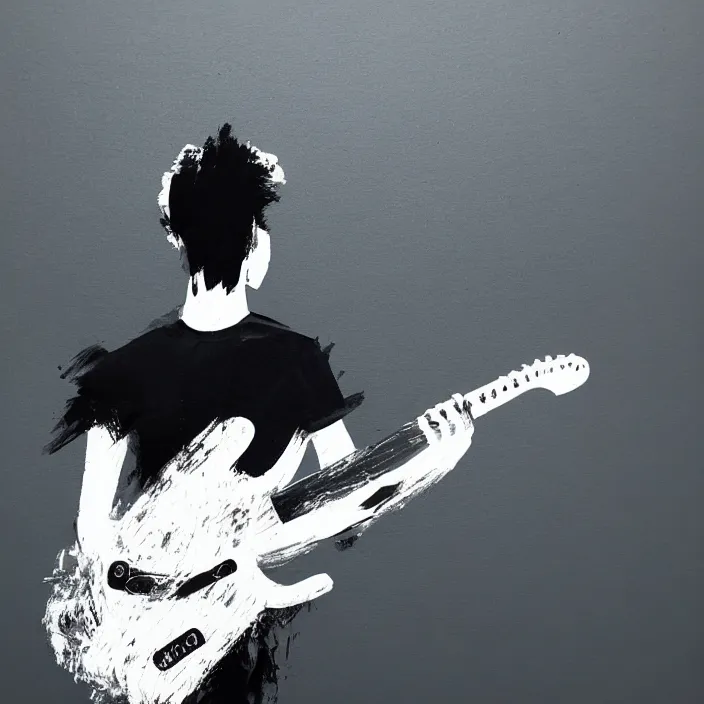 KREA minimal brush painting of a young korean man wearing black t