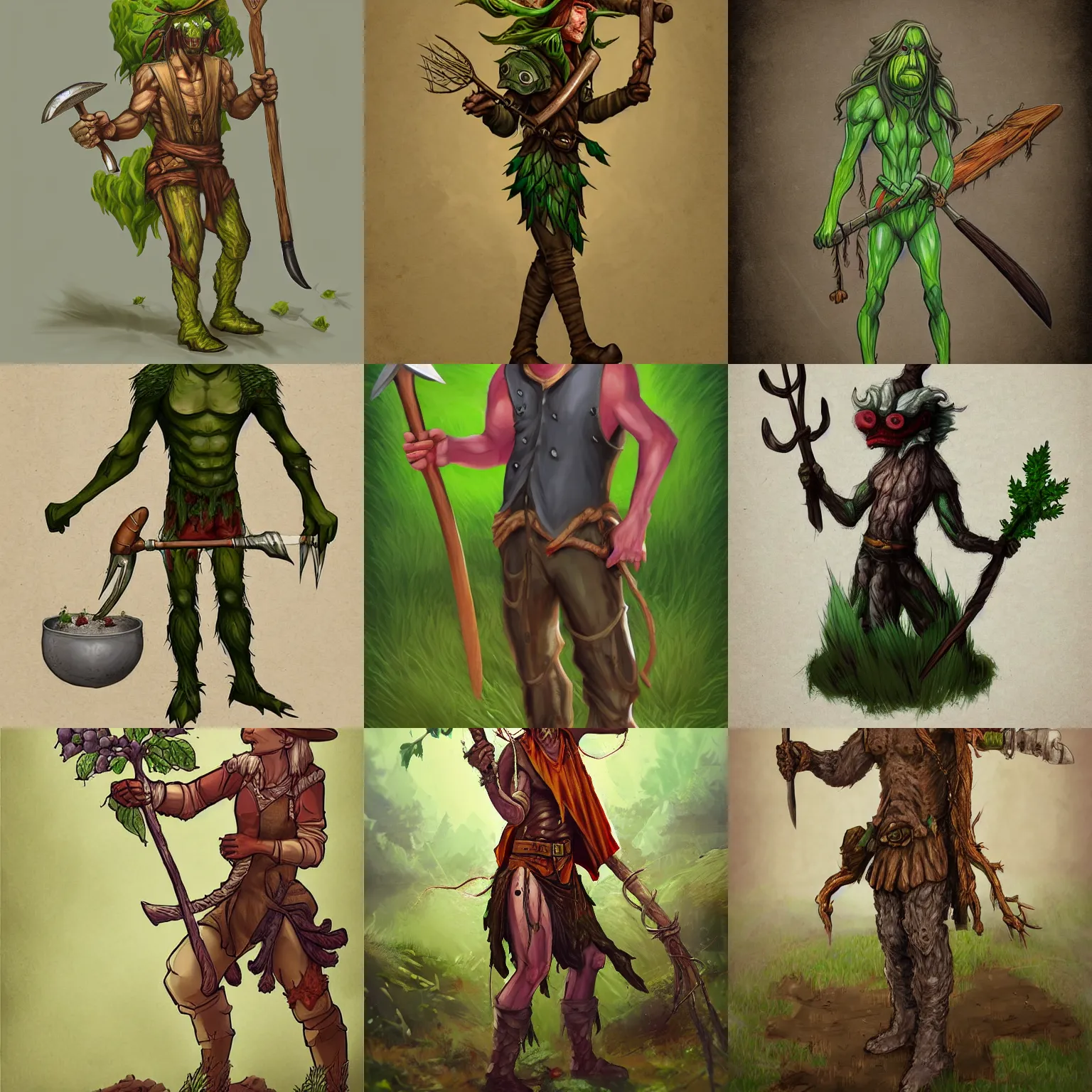 KREA Tree PlantPerson Farmer wielding a Pitchfork. D&D Character