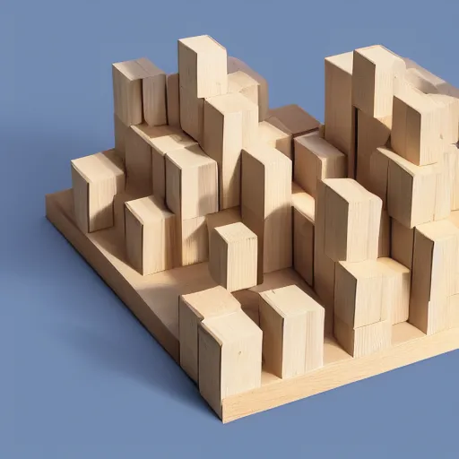 KREA an axonometric isometric photo of a stack of identical wooden