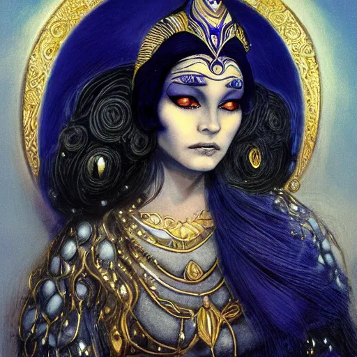 KREA painting of plus size junoesque priestess of the moon, golden