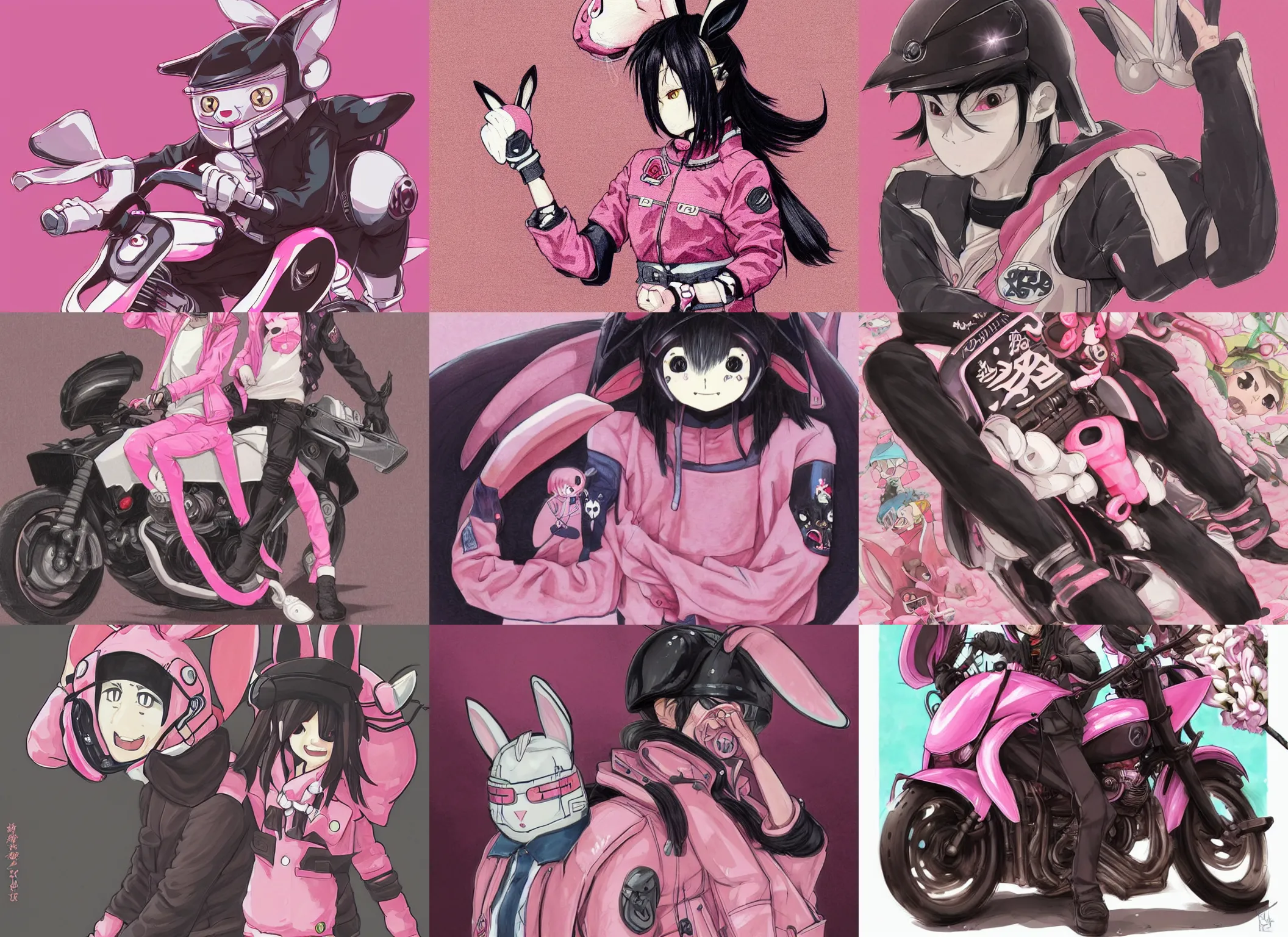 KREA official artwork of a half human yokai, motorcycle, helmet