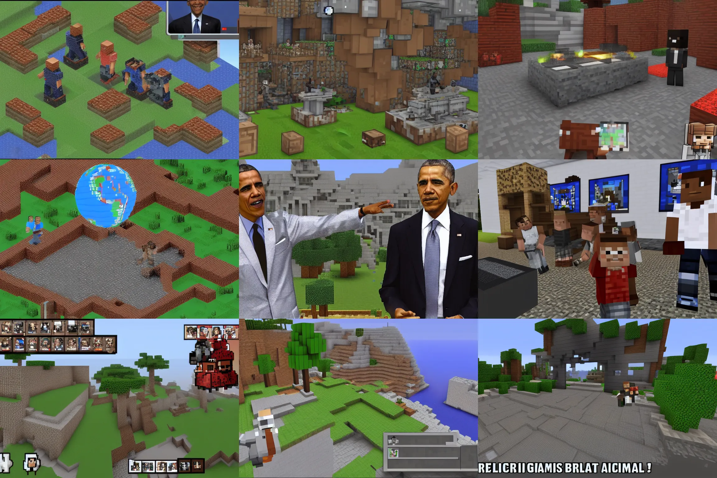 KREA barrack obama in a screenshot of the video game minecraft, obama