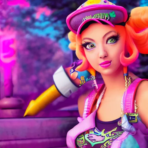 KREA Princess peach mixed with jinx from league of legends, dancing
