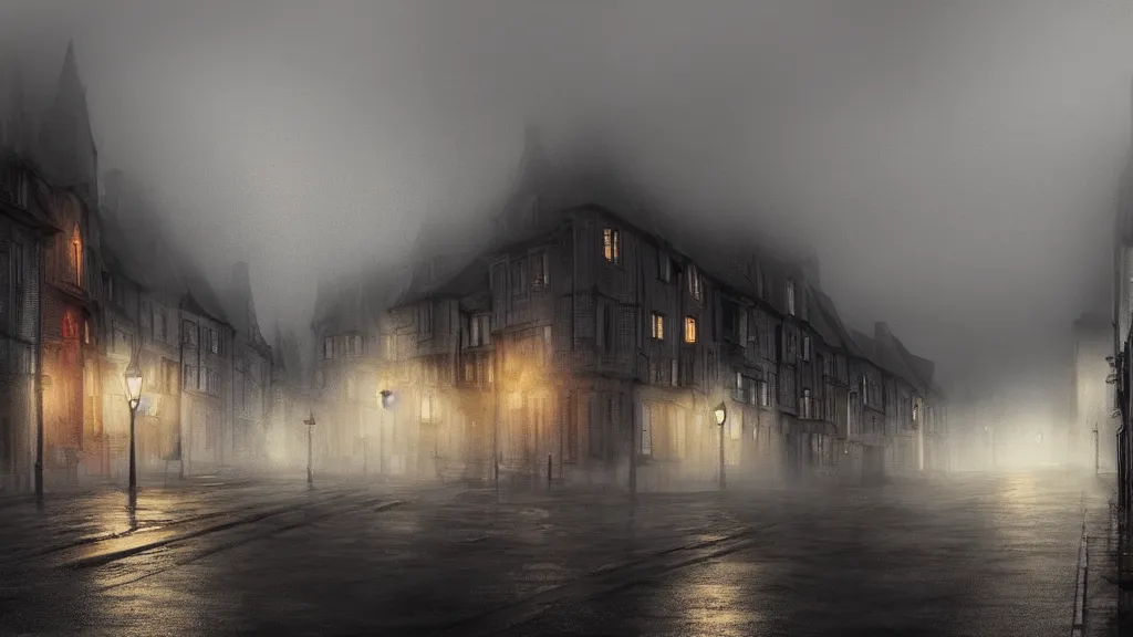 KREA the old town with houses in the windows of which the light is on