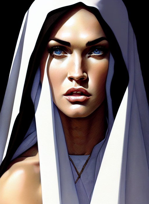 KREA - portrait of megan fox as a nun, catholic, church, bible