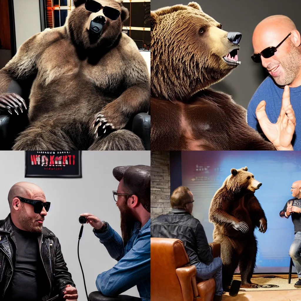 KREA Photo of an oversized grizzly bear wearing sunglasses and a