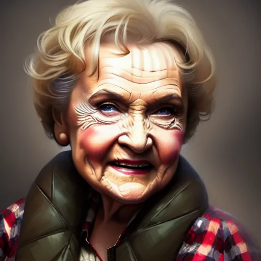 KREA a buff and sweaty betty white as a beardless lumberjack chopping